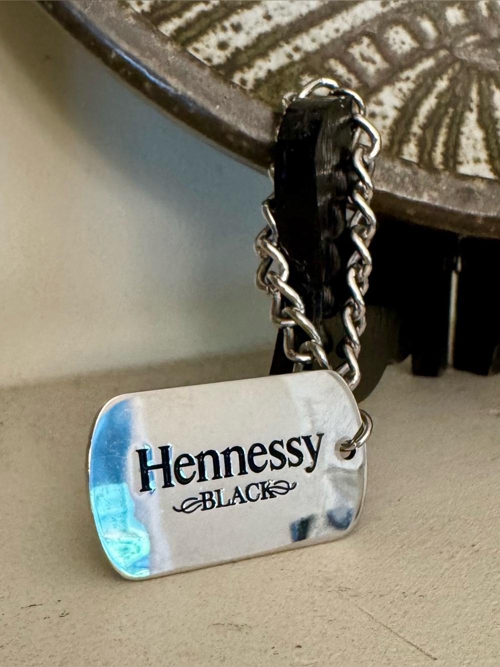 Hennessy Black Cognac Logo Liquor 2” Steel Dogtag Keychain 3” Chain Collectible
